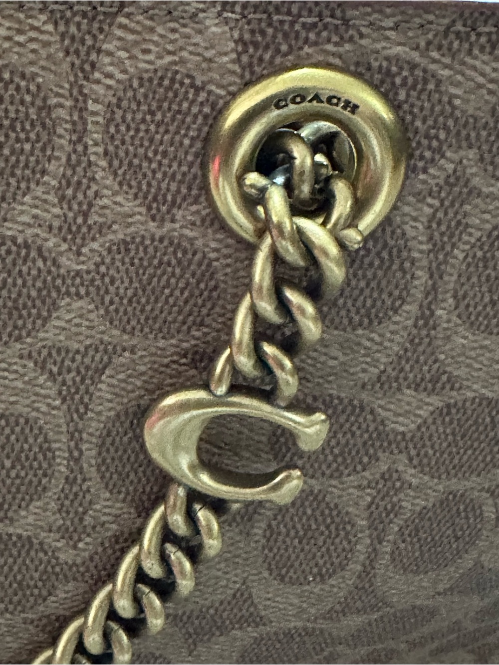 Coach Signature Canvas Tote with Leather Straps and Gold Chain - Picture 5 of 7